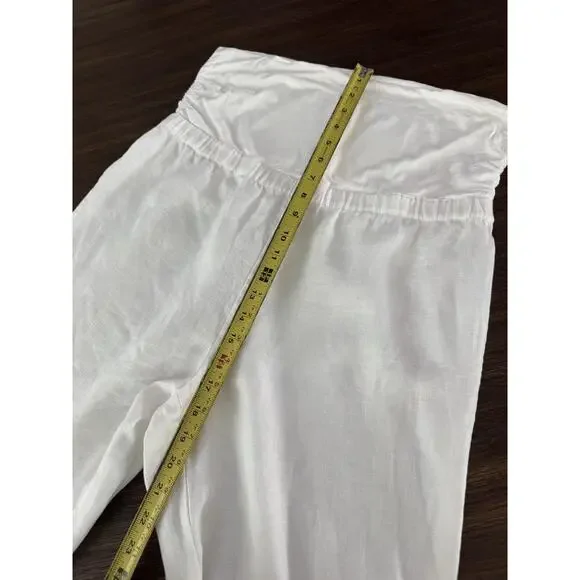Saks Fifth Avenue Linen Pants Womens M/L White Yoga Elastic Waistband Wide Leg - Picture 3 of 11